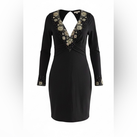 Holiday party ready Jovani Black Long Sleeve Backless Dress Embellishments  0 - joarbit.com